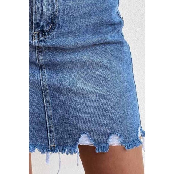 Denim Light wash Distressed Mini Skirt - Picture 3 of 3